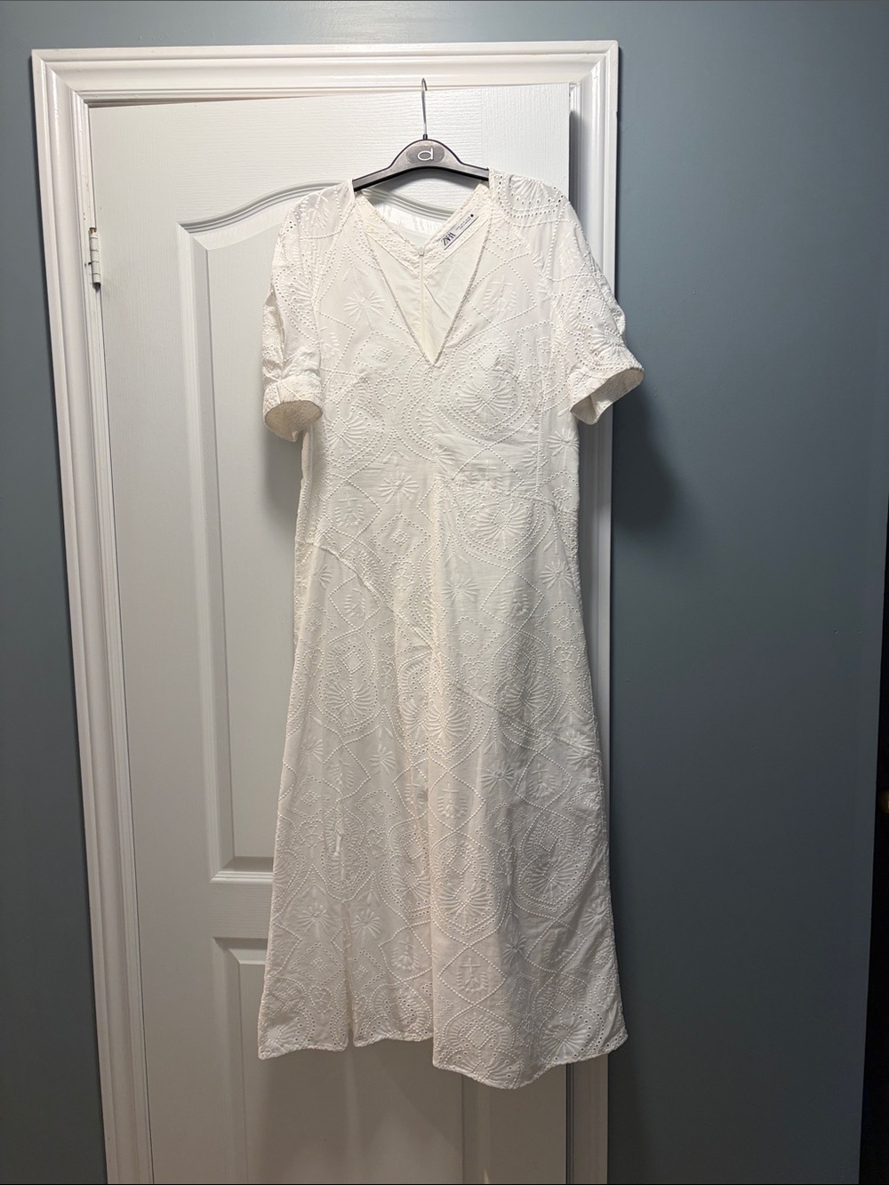 Zara White Eyelet Midi Dress